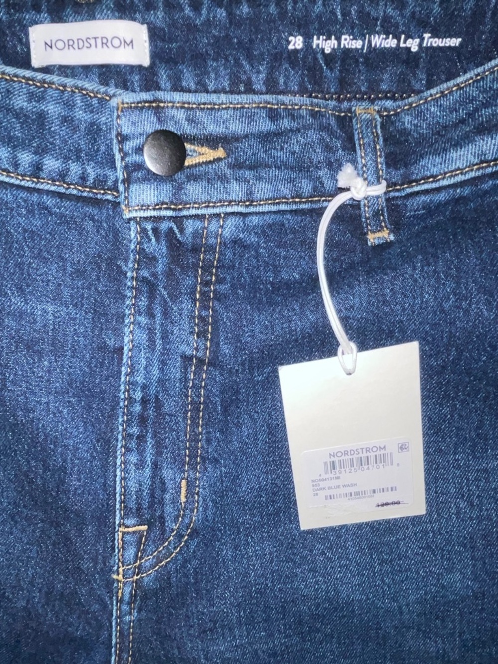 Nordstrom Wide-Leg Flare Jeans in Dark Blue Denim - Picture 2 of 4